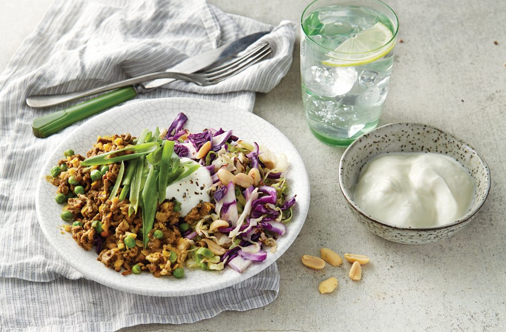 Curried lamb mince with nutty cabbage Curried lamb mince with nutty cabbage