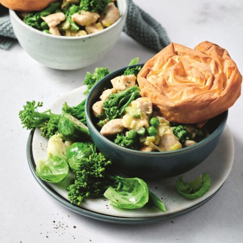 Chicken and leek filo pot pies