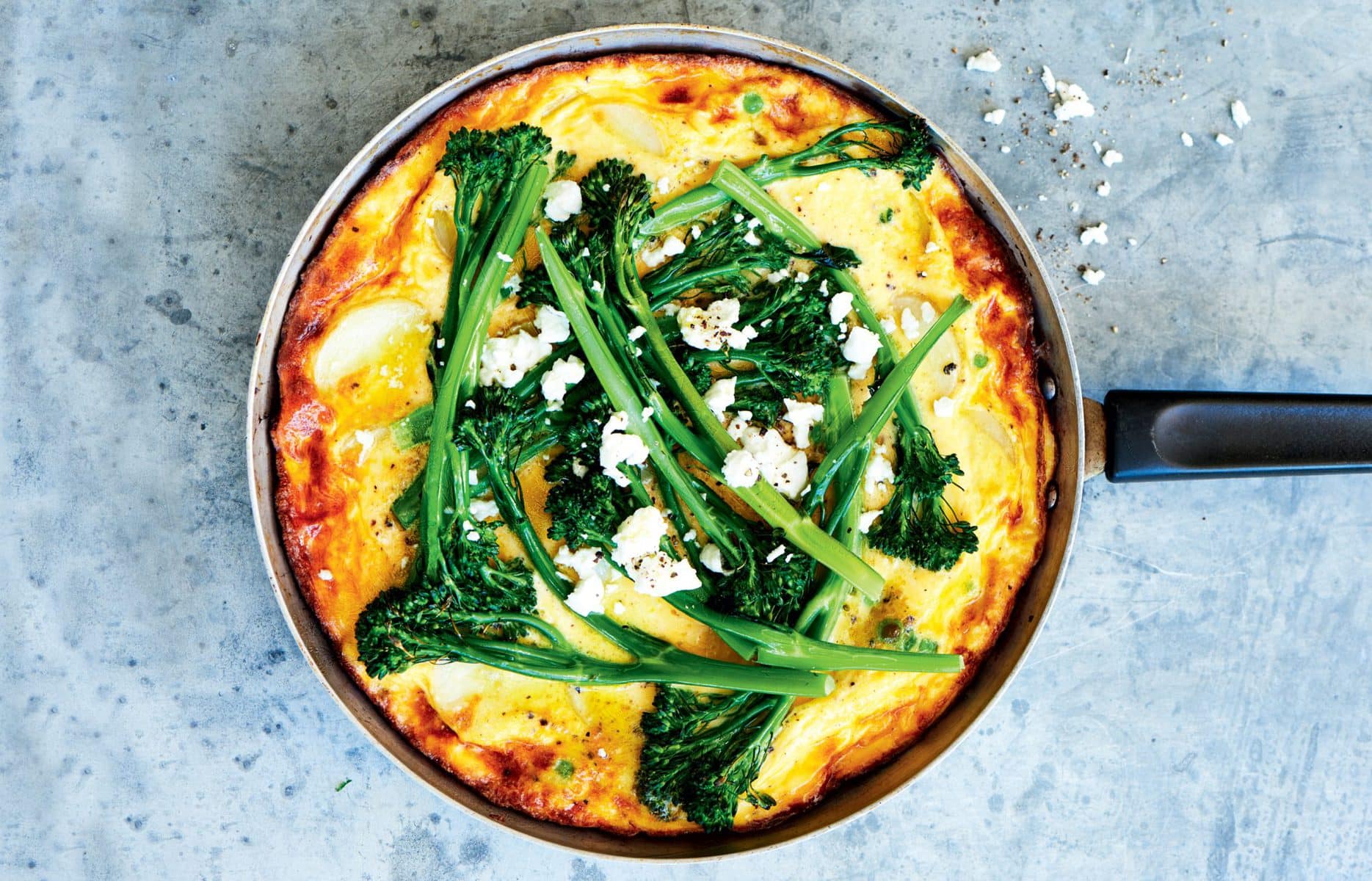 Broccolini, pea and potato frittata with goat’s cheese