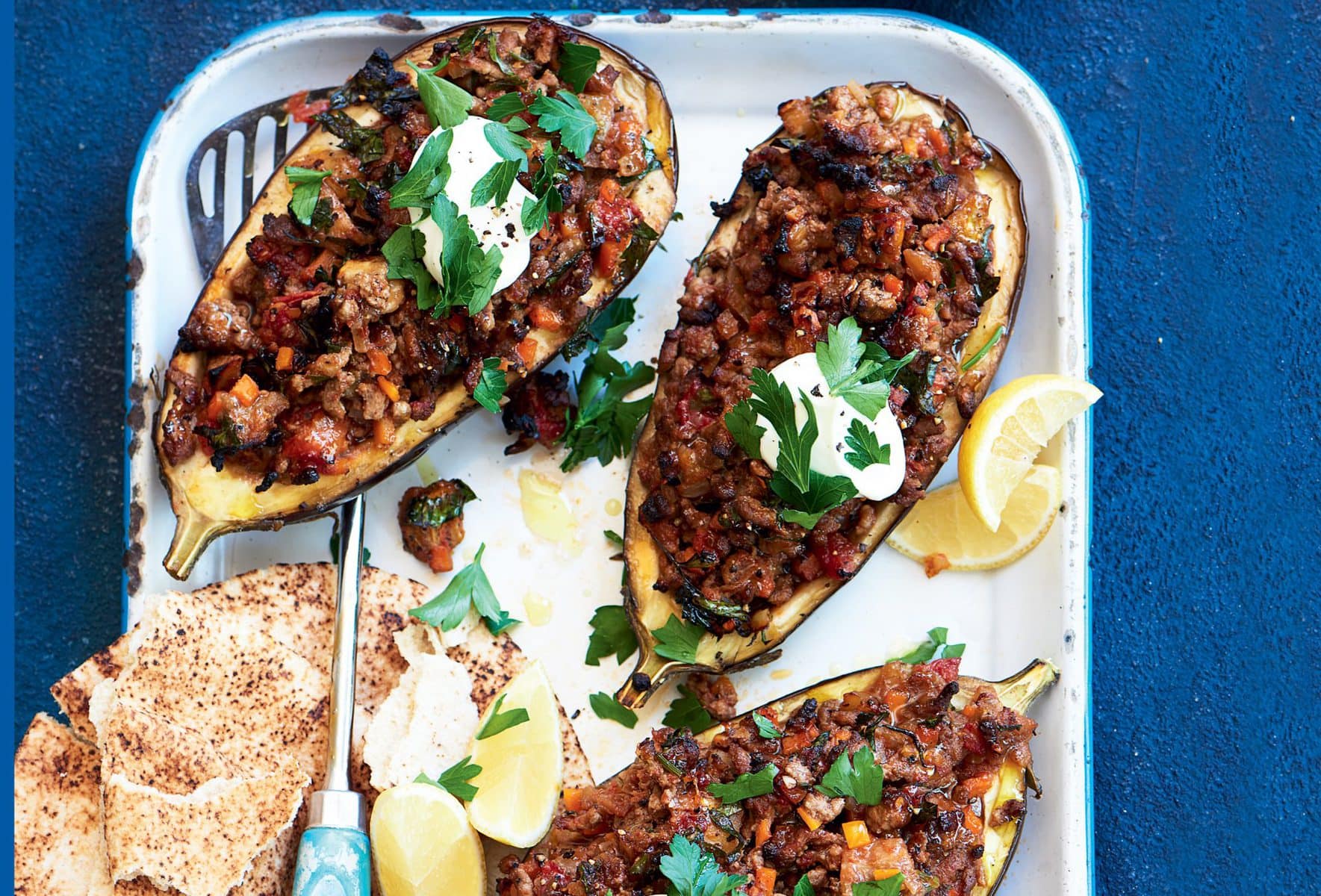 Lebanese lamb-stuffed eggplants