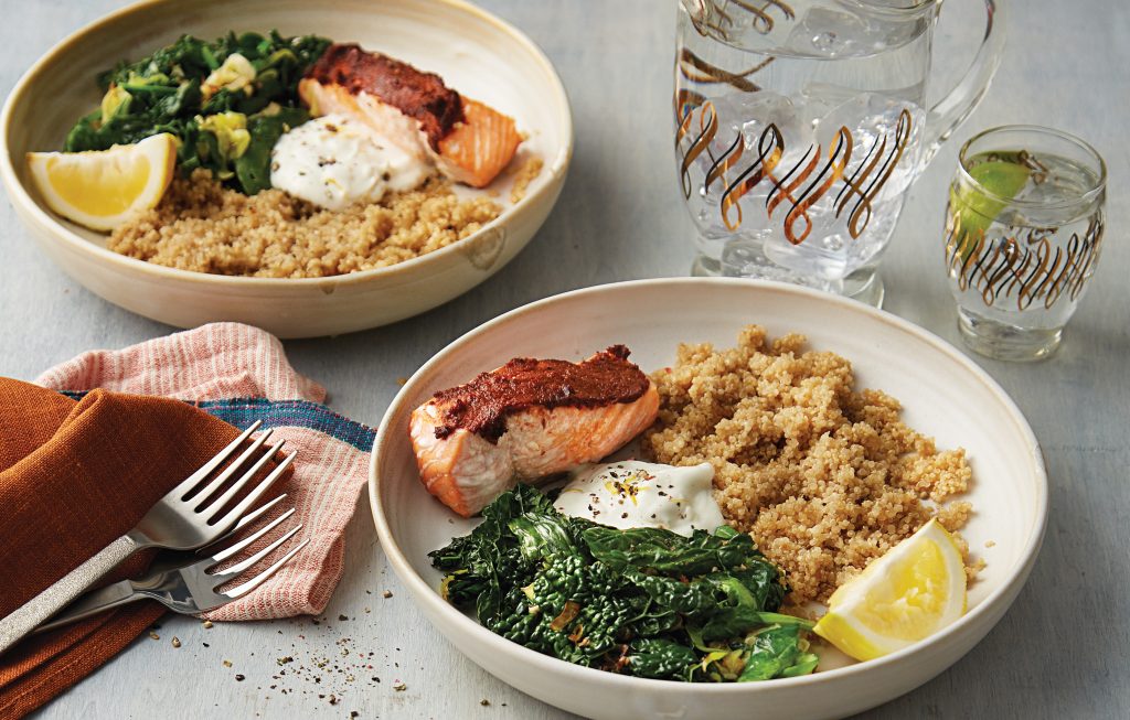 Roast tandoori-spiced salmon with quinoa and lemon yoghurt Roast tandoori-spiced salmon with quinoa and lemon yoghurt