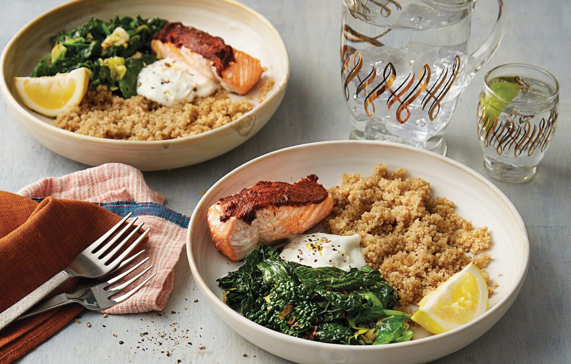 Roast tandoori-spiced salmon with quinoa and lemon yoghurt