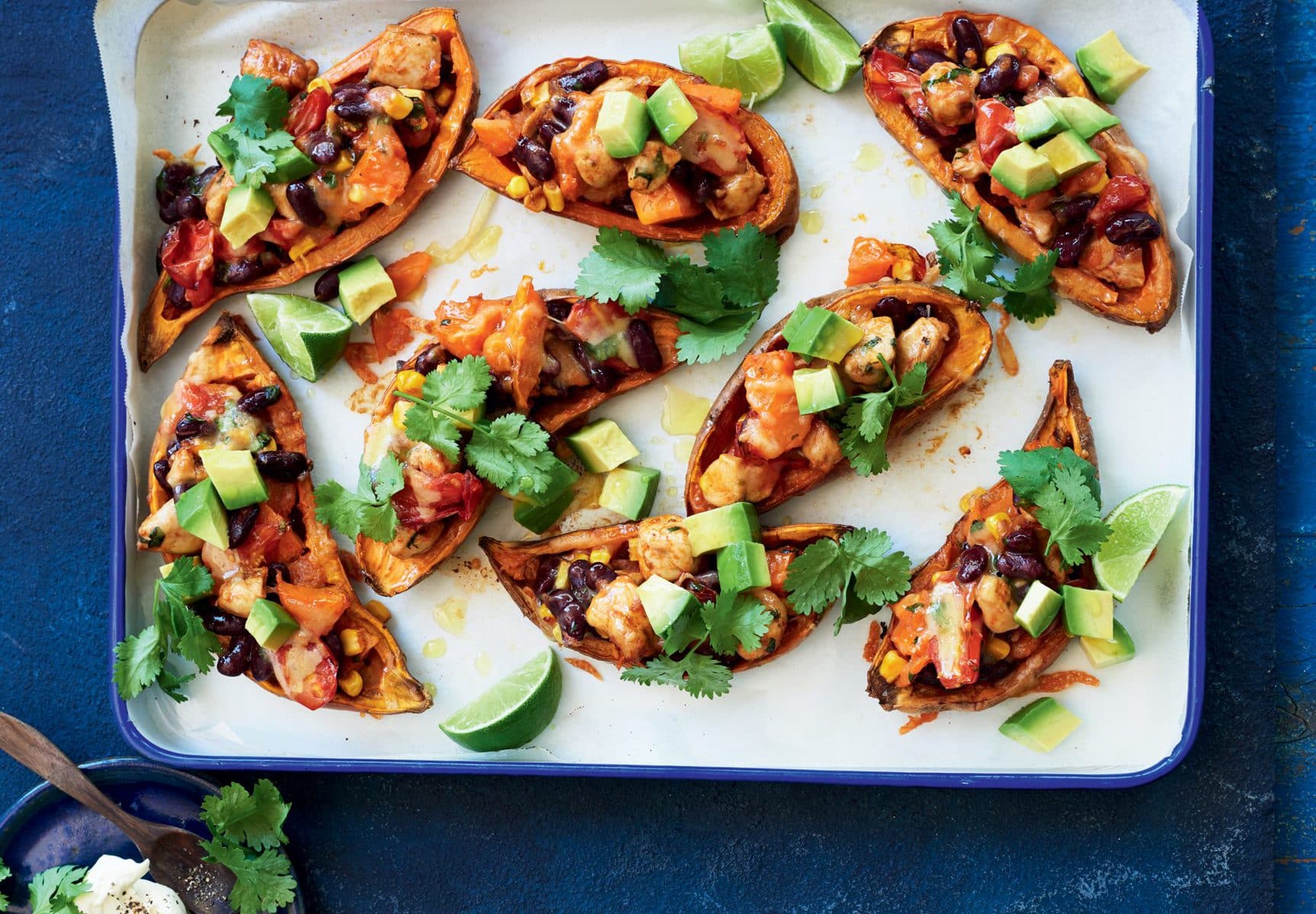 Tex-Mex chicken-stuffed kumara skins
