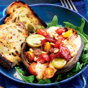 Tomato, bocconcini and prosciutto roasted stuffed mushrooms