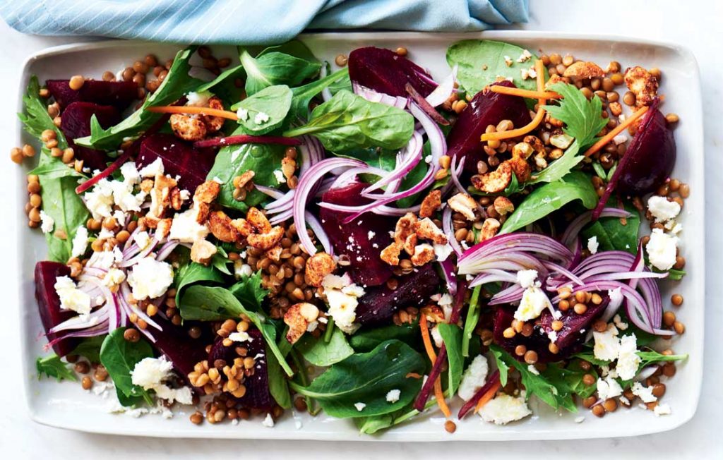 Baby beetroot, feta and lentil salad