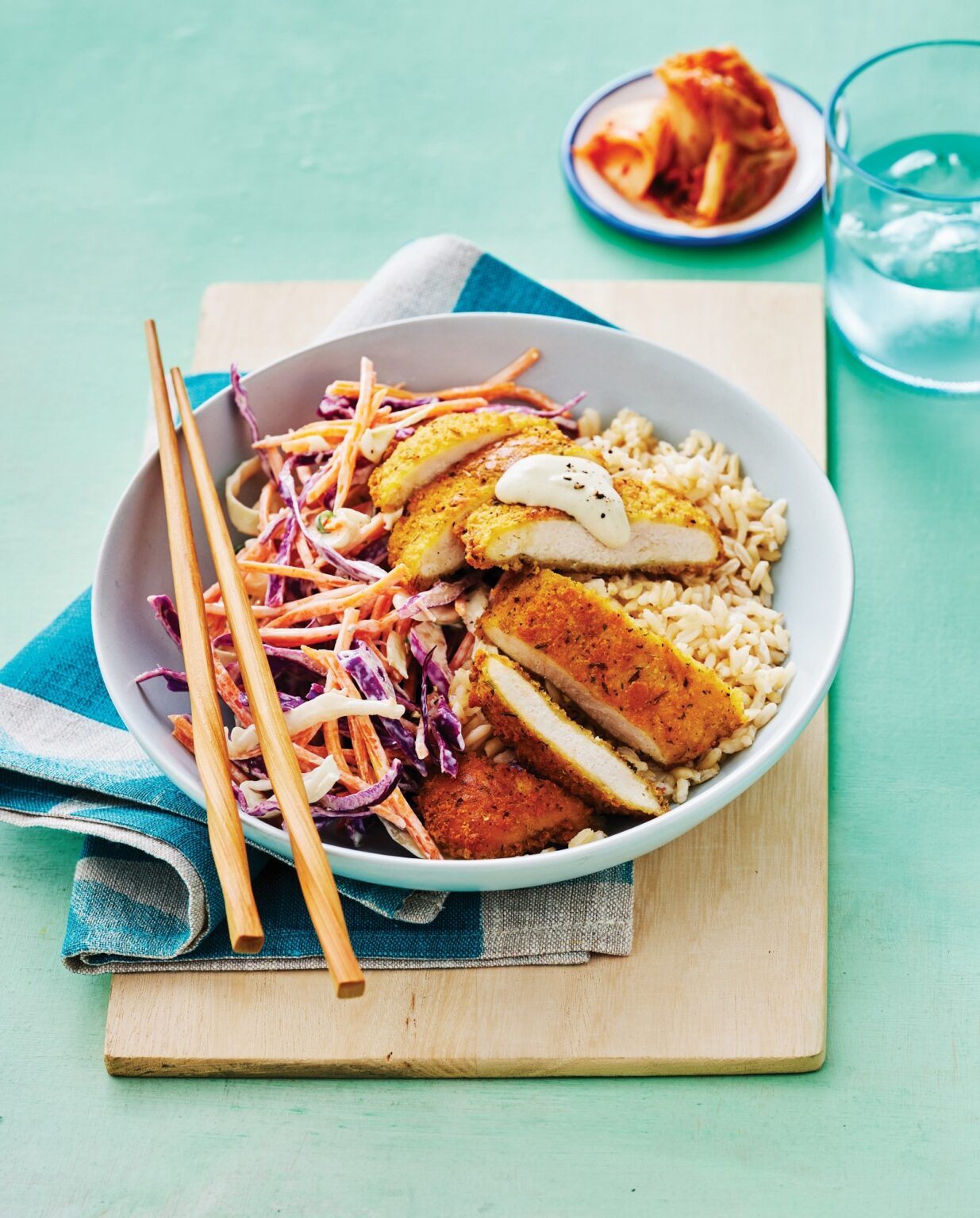 Katsu chicken with slaw and rice