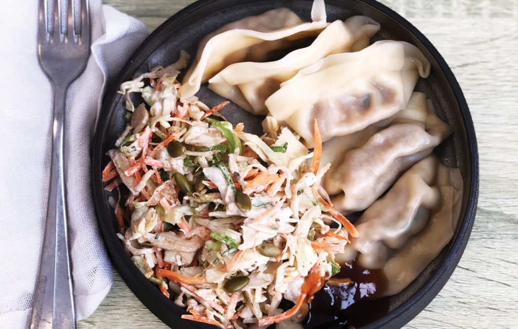 Dumplings and sesame slaw Dumplings and sesame slaw