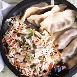 Dumplings and sesame slaw