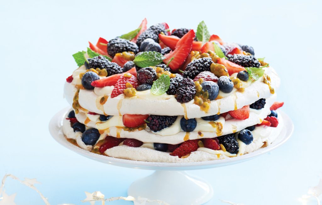 Egg-free pavlova with summer berries