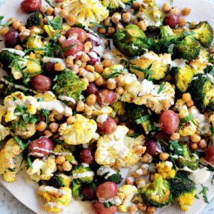 Turmeric-roasted cauliflower, grape, chickpea and mint salad
