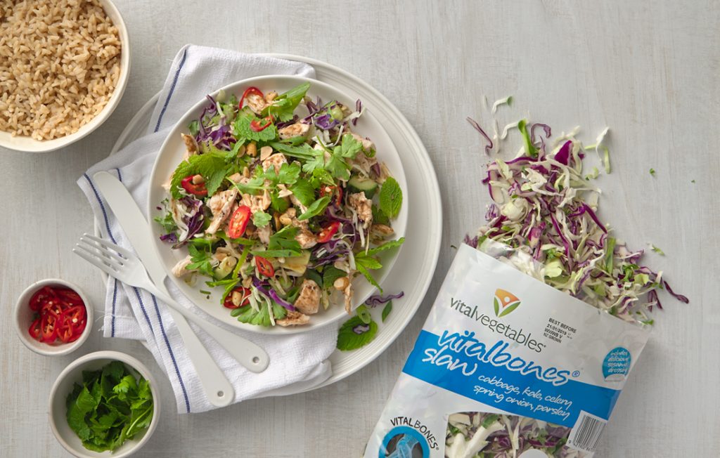 Bang bang chicken slaw bowl with chilli nutty dressing