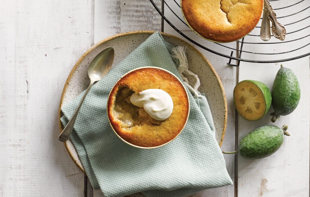 Feijoa and ginger sponge puddings
