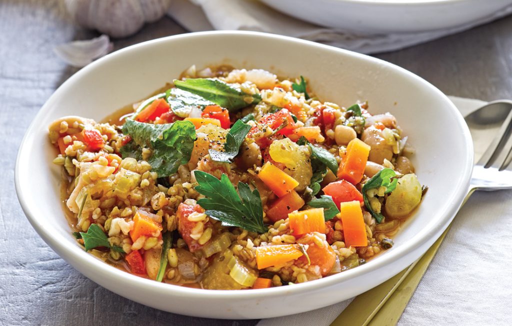 Mediterranean kale and freekeh stew