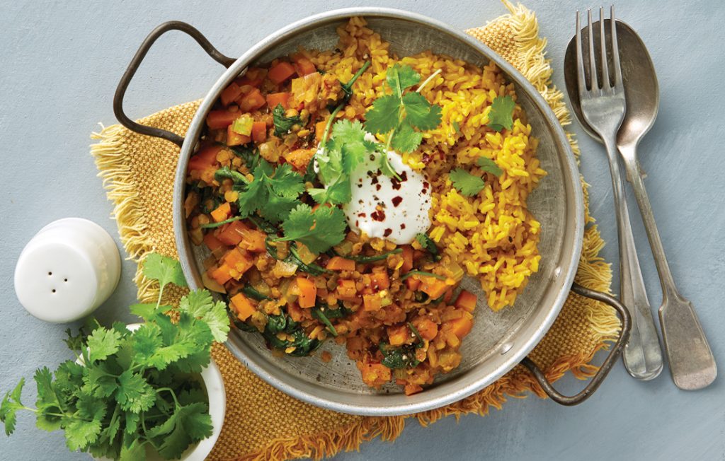 Red dhal with turmeric rice