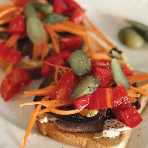Brisket and vege open sandwich