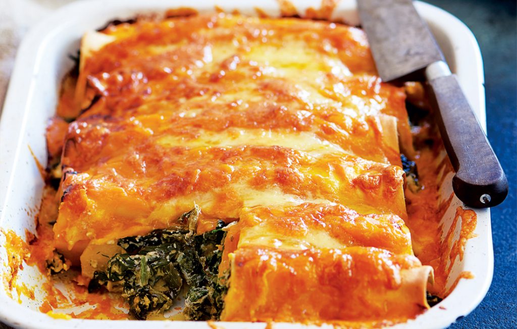 Spinach, pumpkin and ricotta cannelloni