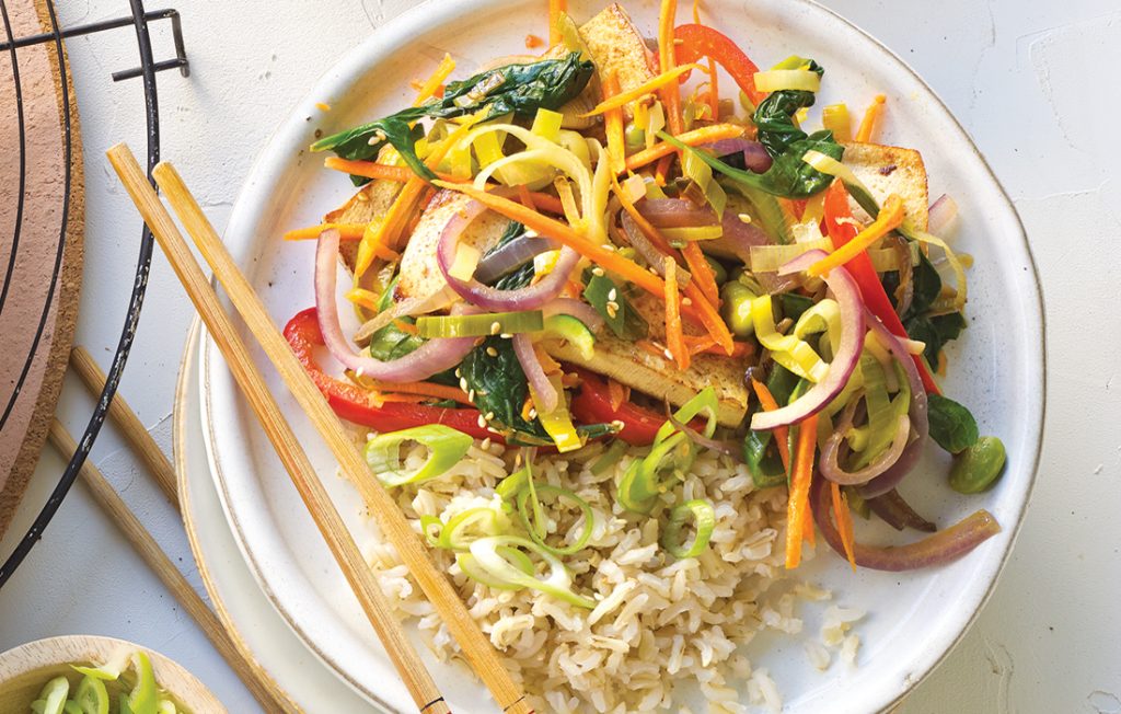 Tofu and leek stir-fry