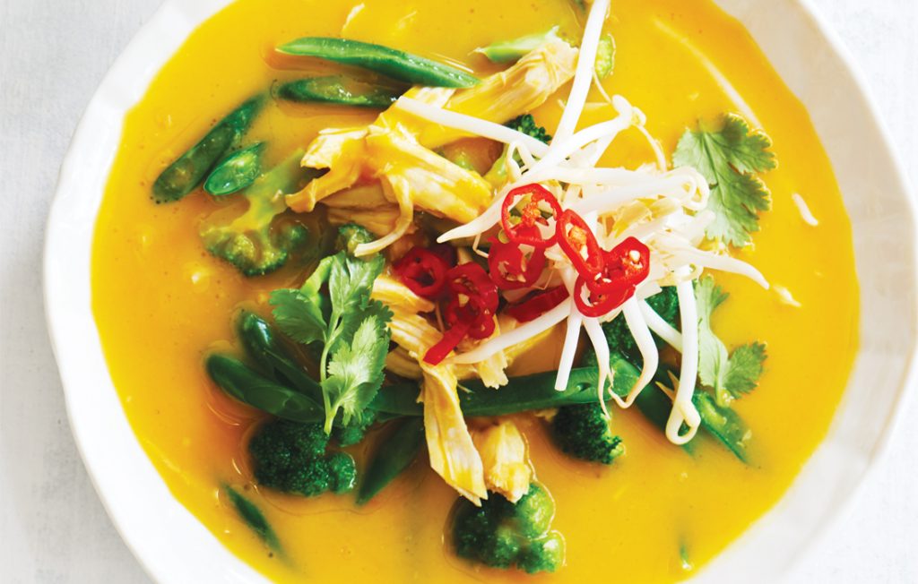 Chilli pumpkin and coconut soup with bread crisps