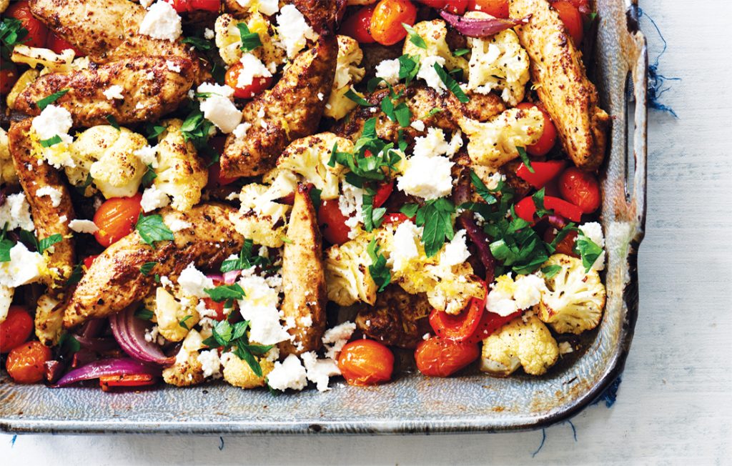 One-pan garlic roasted chicken and cauliflower
