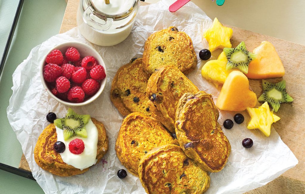 Pumpkin and blueberry pikelets