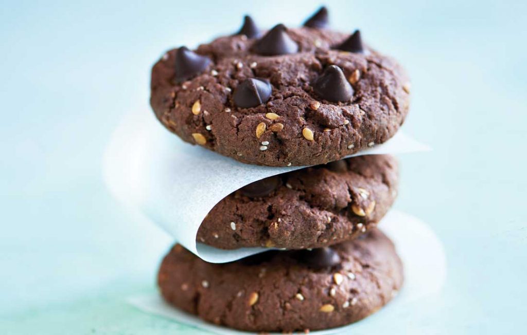 Double choc chip, chia and date biscuits