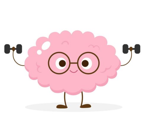 Cartoon brain lifting weights