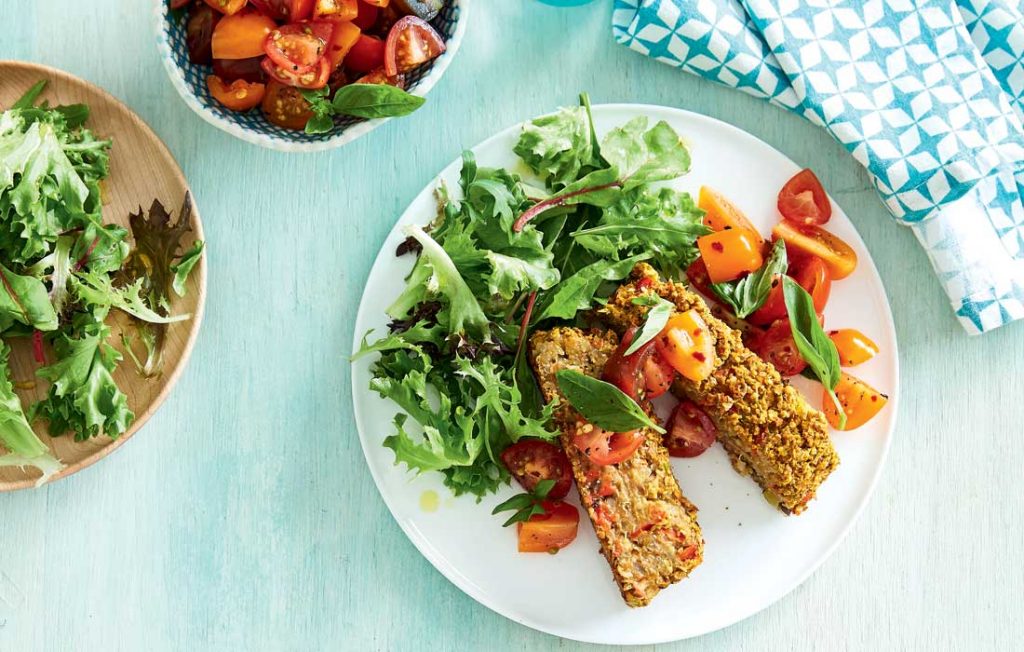 Vegan lentil ‘meatloaf’ with tomato chilli salsa