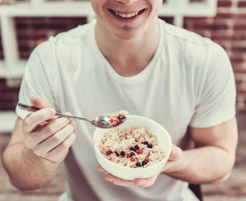 Man eating bowel-friendly oatmeal
