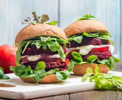 Two big plant-based or vegetarian burgers