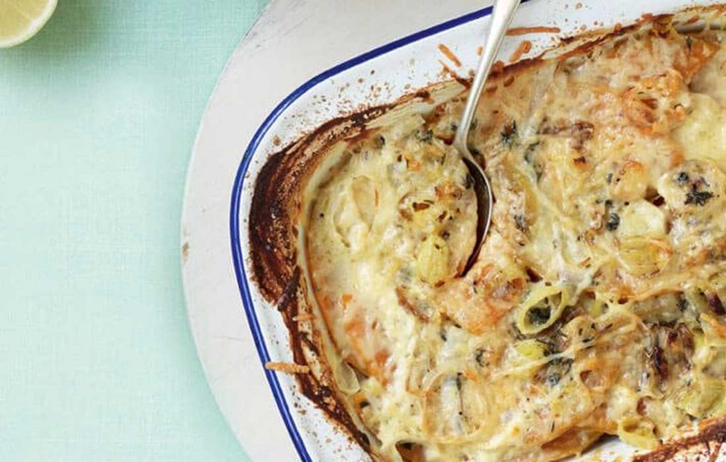Butternut squash and leek gratin