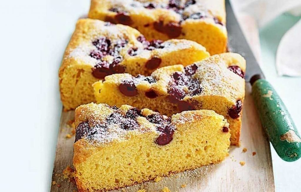 Vanilla and cherry tray cake