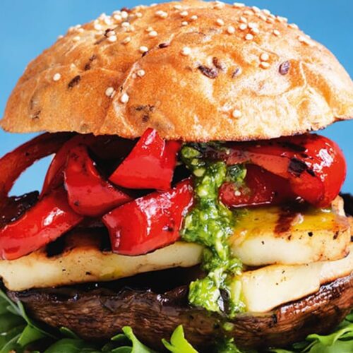Mushroom and haloumi burgers