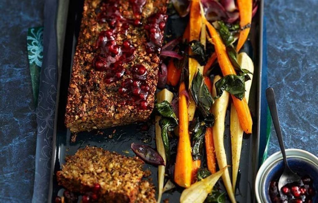 Vegan nut roast with redcurrant port sauce