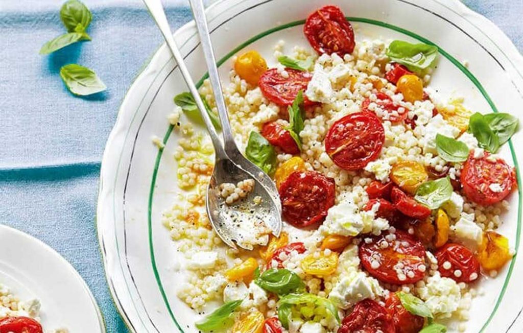 Roasted tomato, feta and couscous salad