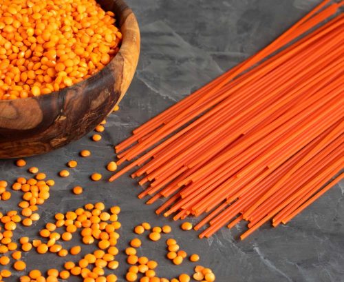 Red lentils and red lentil spaghetti