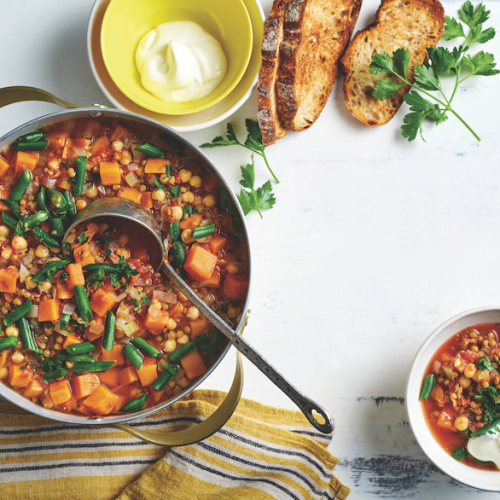 Brown lentil, chickpea and vegetable soup