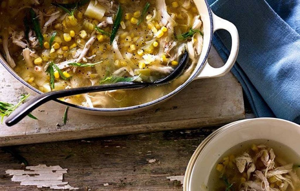 Chicken, tarragon and corn soup