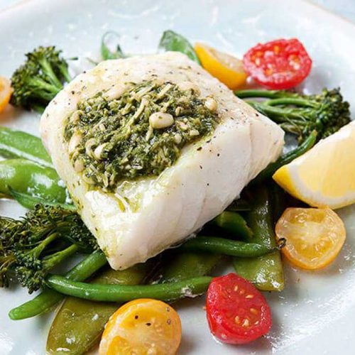 Pesto fish parcels