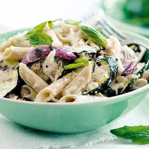Courgette penne pasta with ricotta and parmesan