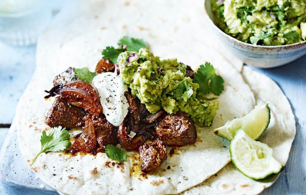 Mexican lamb wraps with guacamole
