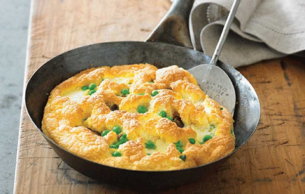 Mushroom, pea and bocconcini omelette