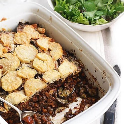 Lentil and eggplant gratin