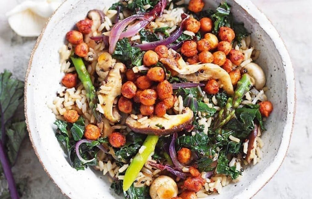 Kale and mushroom rice bowl