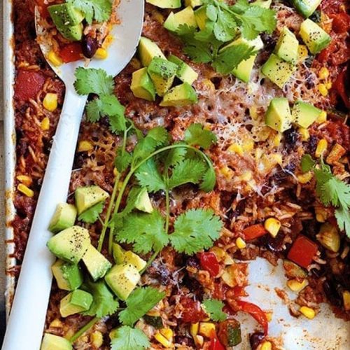 Rice and beans traybake