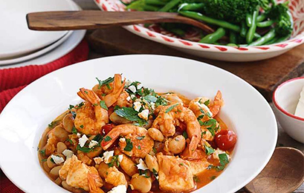 Seafood stew with tomatoes and beans