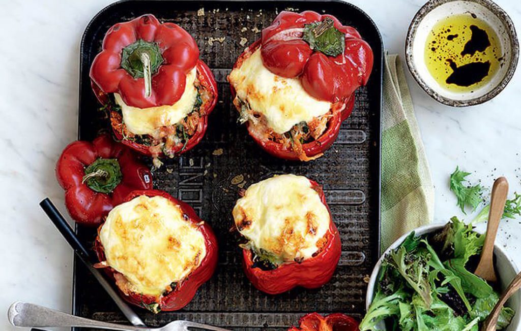 Chicken and couscous stuffed capsicums