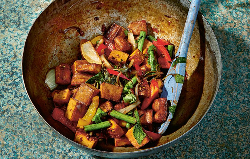 Tofu, vegetable and holy basil stir-fry