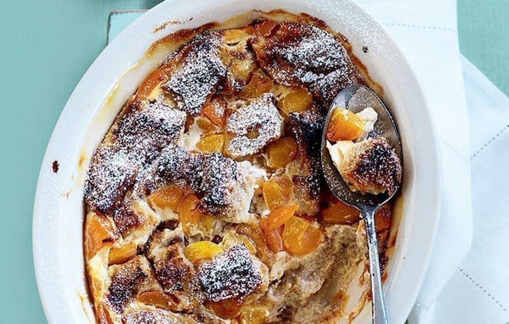 Apricot bread and butter pudding made healthier