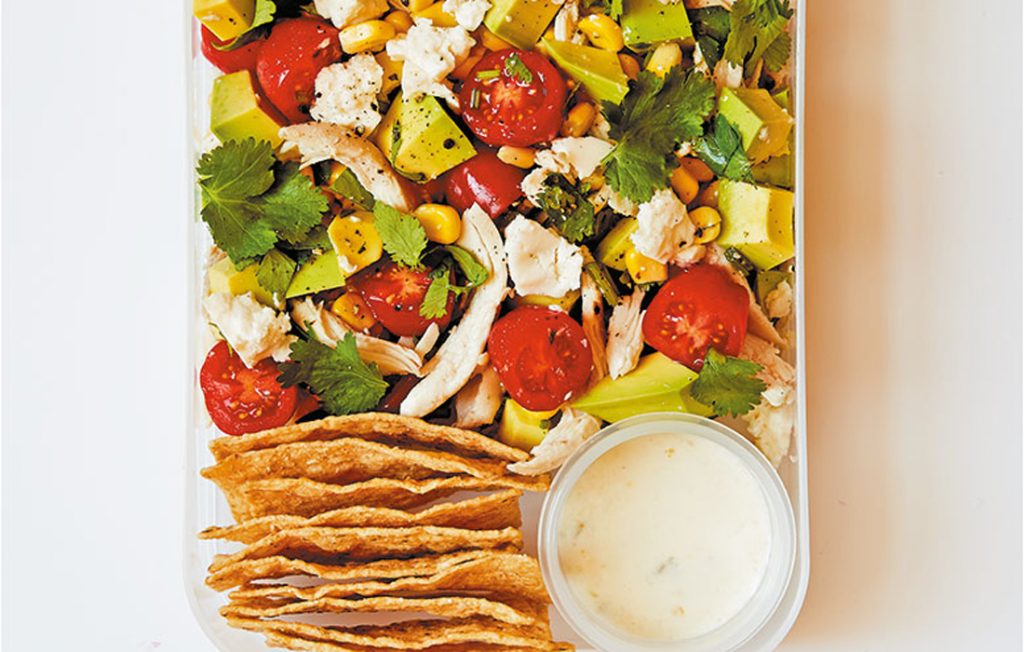 Chicken taco salad with jalapeño crema