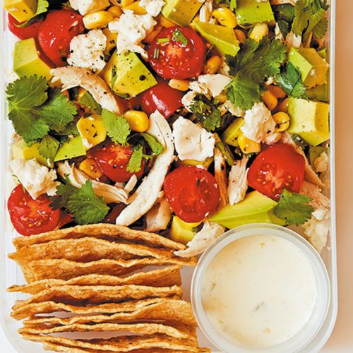 Chicken taco salad with jalapeño crema